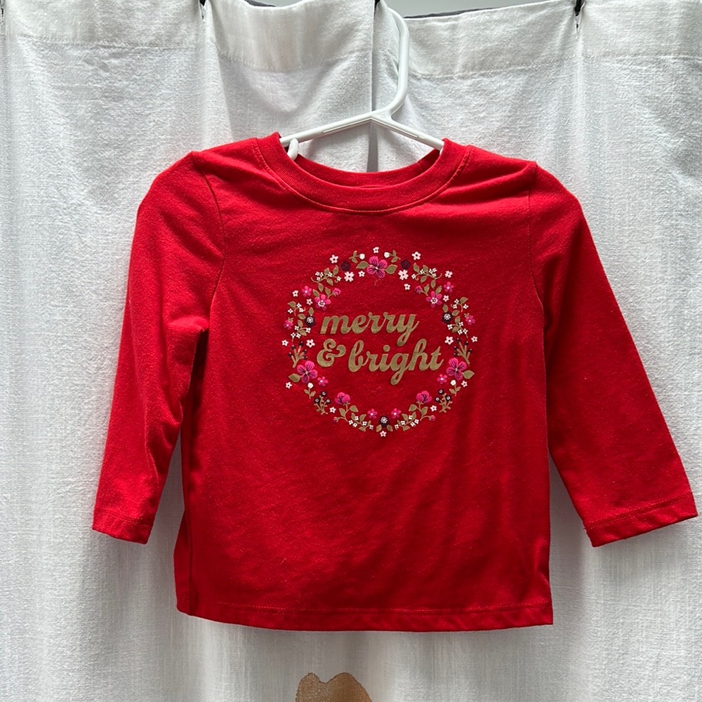 Cat & Jack Red Long Sleeve Tee with Festive Wreath
